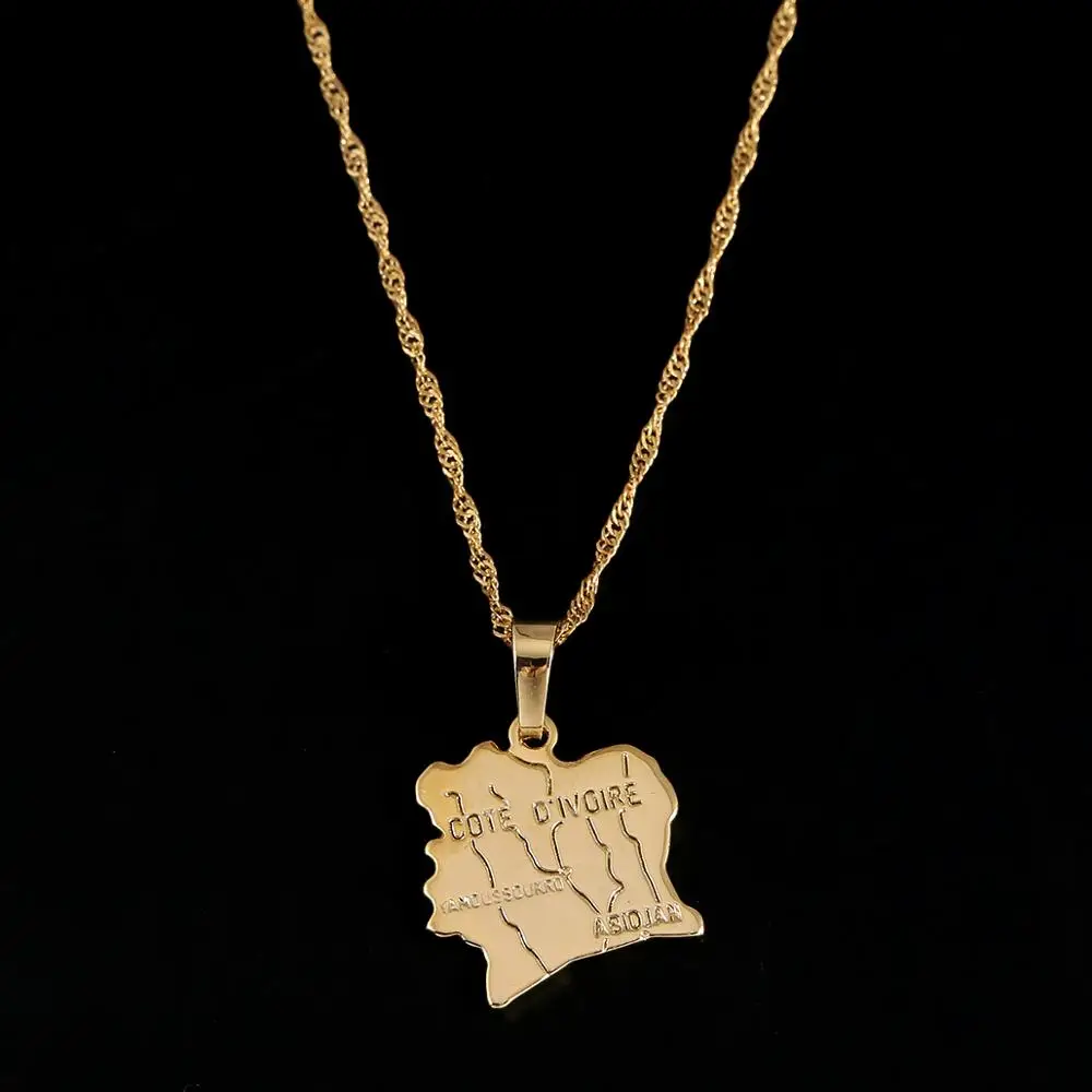 Cote D'Ivoire Map Pendant Necklace Ivory Coast Maps Necklaces Gold Color Map Jewelry For Women Men 5