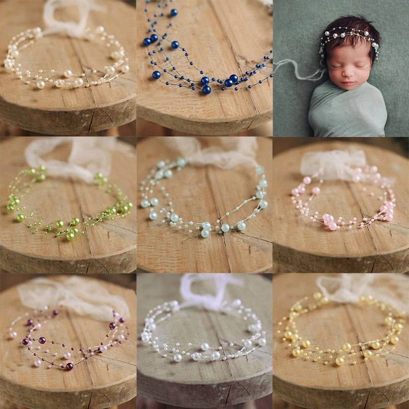 Newborn Photography Props Baby Pearl Headband Princess Headdress Infants Photo Shooting Hair Band 3