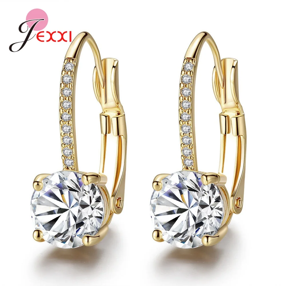 Luxury Fashion Round Wedding Women Hoop Earrings 925 Sterling Silver Cubic Zirconia Crystal Party EarRings Jewelry Brincos