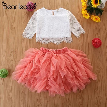 

Bear Leader Girls Clothes Set Summer White Shirt Mesh Cake Skirt 2pcs Outfits Sets Kid Basic Casual Girl Princess Clothing Suit
