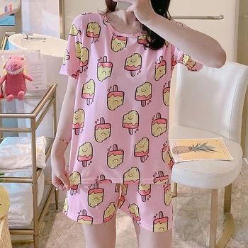 

Summer Women Comfortable Cute Pajama Set Girl Print Pyjama Set Short Sleeve Sleepwear Suit Women Nightshirt Sets 2020