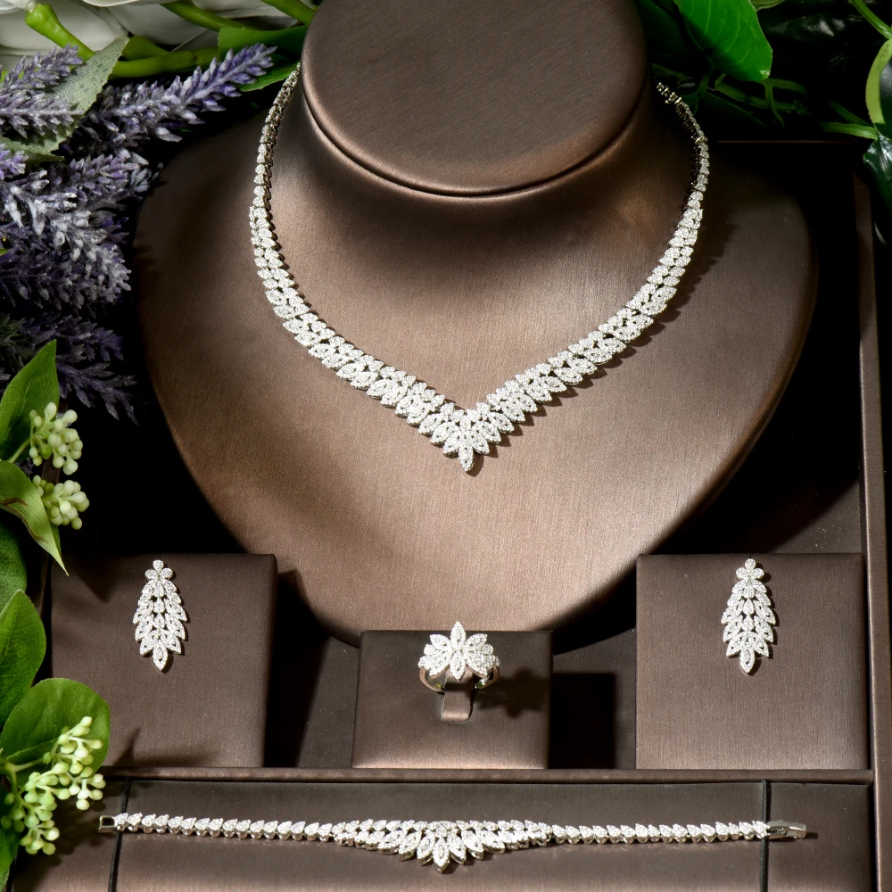 HIBRIDE Luxury Leaf Design Statement Jewelry Set For Women Wedding Cubic Zircon CZ African Dubai Bridal Jewelry bijoux N-1914 - Image 2
