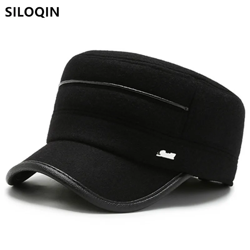 SILOQIN men's flat cap winter new thick warm army Military Hats for men cold-proof earmuffs hat Dad's brands caps snapback |