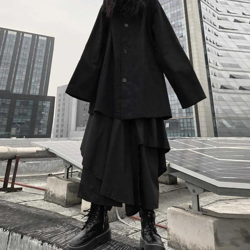 NiceMix панк женские черные длинные юбки с высокой талией с карманом Harajuku крутая винтажная серая Асимметричная трапециевидная модная юбка миди