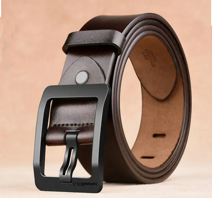 Black brown New men's leather pin buckle belt casual high quality belt retro design pin buckle leather belt casual business men's belt - Цвет: Black brown