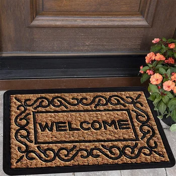 

Rectangle Scroll Border Entrance Welcome Mat 5D Effect Doormat Hotel Kitchen Home Decor Non Slip Front Door Water Absorption