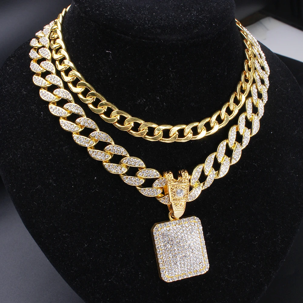 Полный Iced Out квадратный кулон и 1" Майами Снаряженная кубинская цепь и 1 ряд кубинская цепочка для колье хип хоп золото проложили CZ Bling комплект ювелирных изделий для мужчин