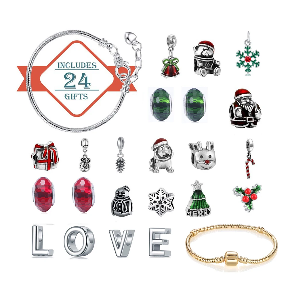 Christmas Advent Calendar Jewelry Ornaments Girls DIY Bracelet Necklace Gift Box 