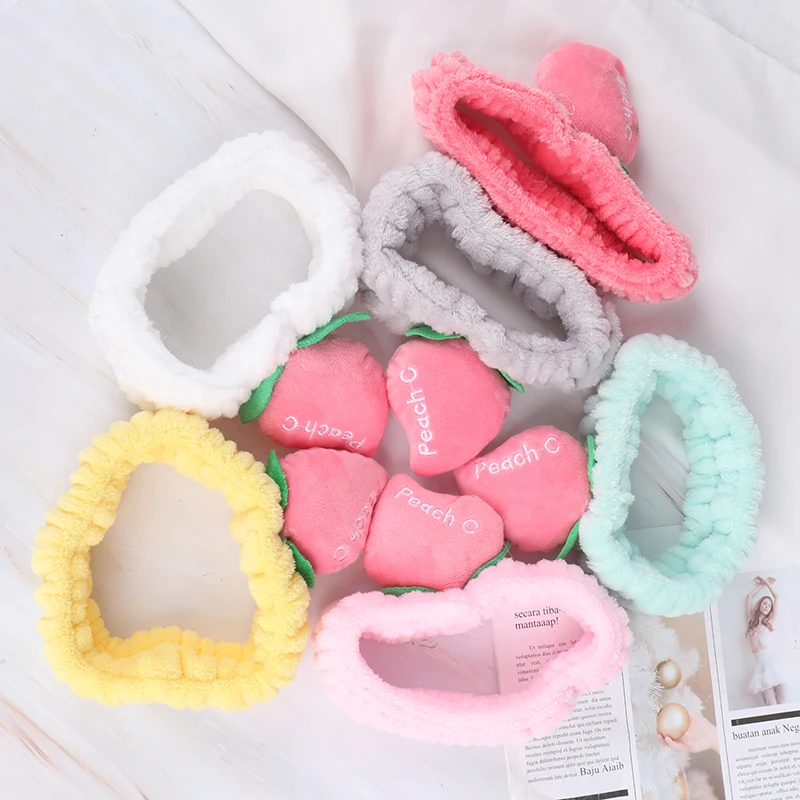 

Cute Peach Wash Headband Heart Girls Hair Band Sweet Korean Shower Mask Makeup Headwrap Elastic Soft Turban Hair Accessories