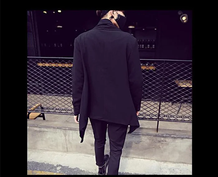 Spring Autumn Men Thin Long Trench Coat Gothic Cloak Nightclub Singer Stage Costume Mens Irregular Hip Hop Jackets Cardigan