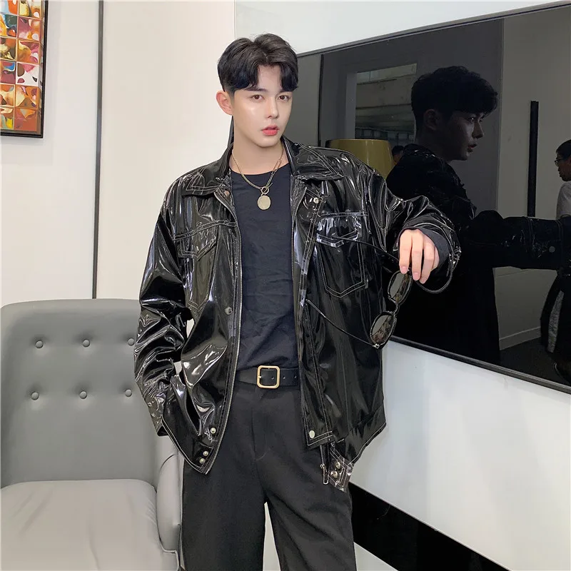 Куртка мужская кожаная в стиле хип хоп винтажная модная уличная одежда