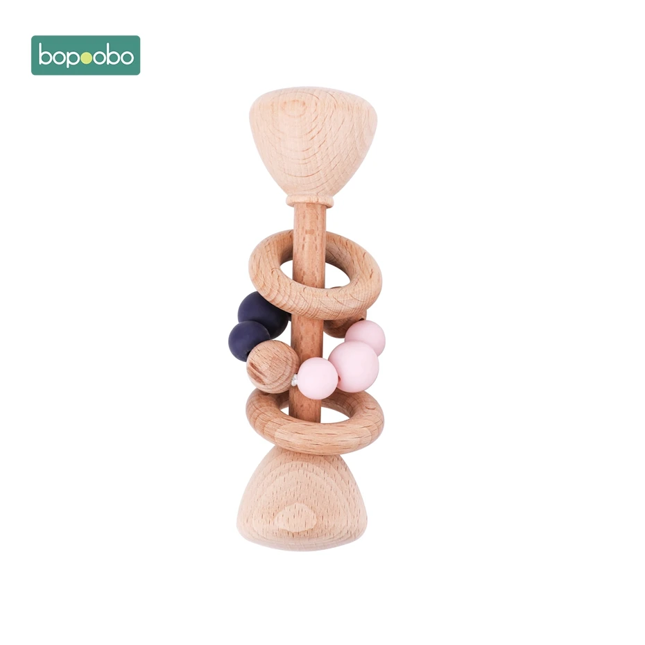 Pink-Twilight Rattle Bopoobo 1 шт. детские игрушки из бука, деревянная погремушка для прорезывания зубов, деревянное кольцо, можно жевать бусины для игры в тренажерный зал, без БФА, Монтессори, детские игрушки-погремушки - Цвет: Pink-Twilight Rattle