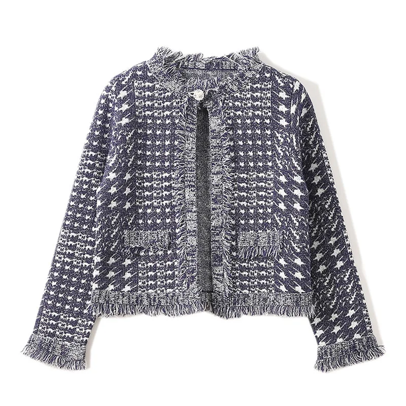 #^Special Price Retro Elegant Women Cardigans Single Button Office Lady's Plaid Knitted Outerwear Coats Feminine Party Sweaters Tassel Patchwork