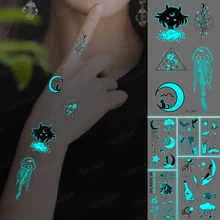 Luminous Transferable Waterproof Temporary Tattoo Stickers Demon Moon Cute Glow Flash Tatto Women Men Finger Neck Body Art Tatoo