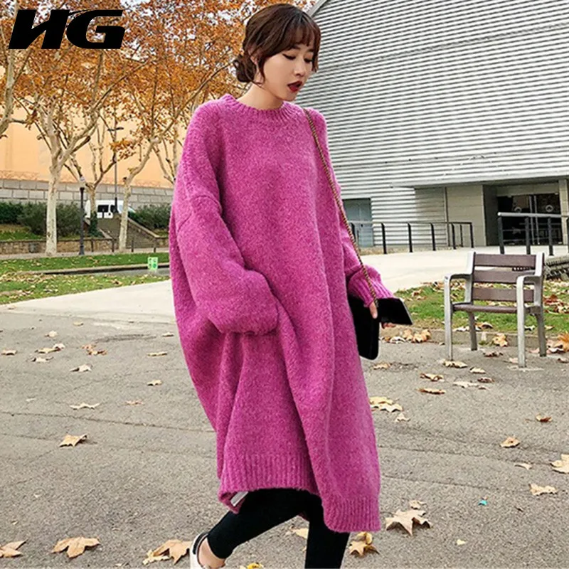 

HG Long Pullover Sweater Women Plus Size Batwing Sleeve Loose Fashion Leisure Korea Style Autumn Winter Sweater Lady ZYQ1467