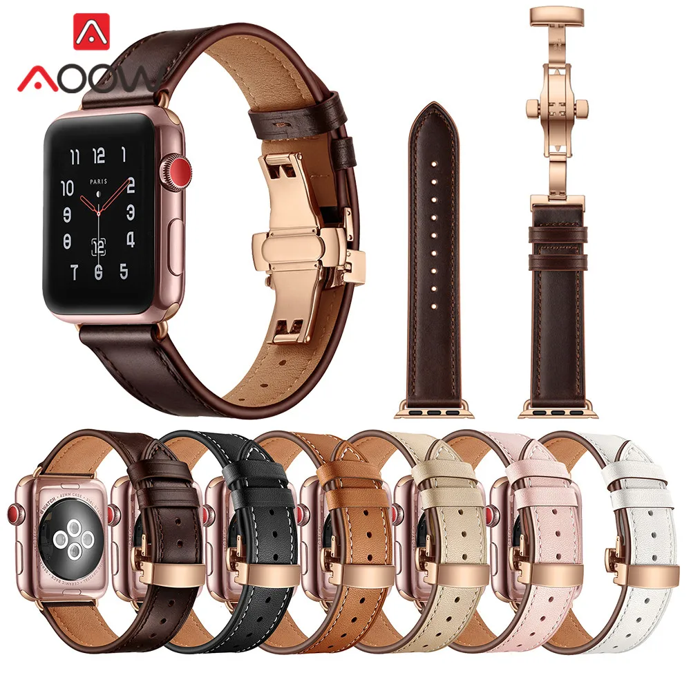 Ремешок из натуральной коровьей кожи для Apple Watch 4 5 40 мм 44 38 42 браслет вощеной с