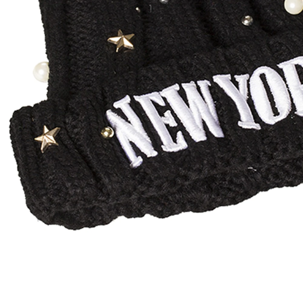 Зимняя шапка для взрослых, Повседневная шапка Skullies Beanies для женщин и мужчин, шапка с надписью и жемчужинами, одноцветная шерстяная шапка, теплая ветрозащитная верхняя одежда, аксессуары