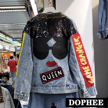 

2020 Spring New Style Girls Popular Industry Jeans Coat Women's Letter Sequins Embroidery Denim Jacket Students Loose Overcoats
