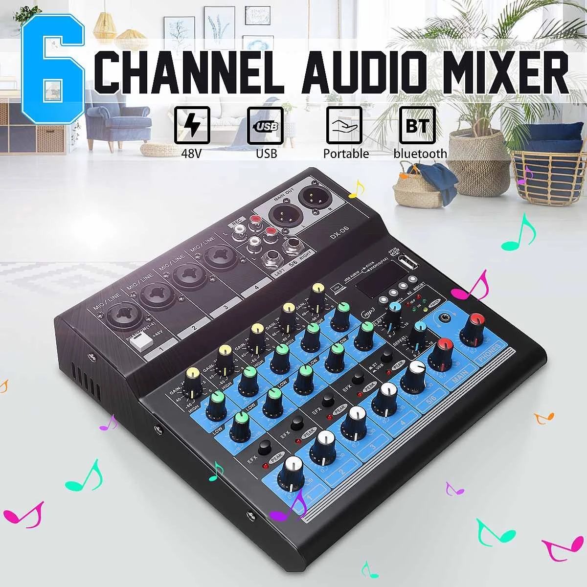 CLAITE 6-Каналы DJ микшерная консоль звукомикшер Караоке-плееры Bluetooth w/USB MP3 Джек 48V усилитель караоке матч