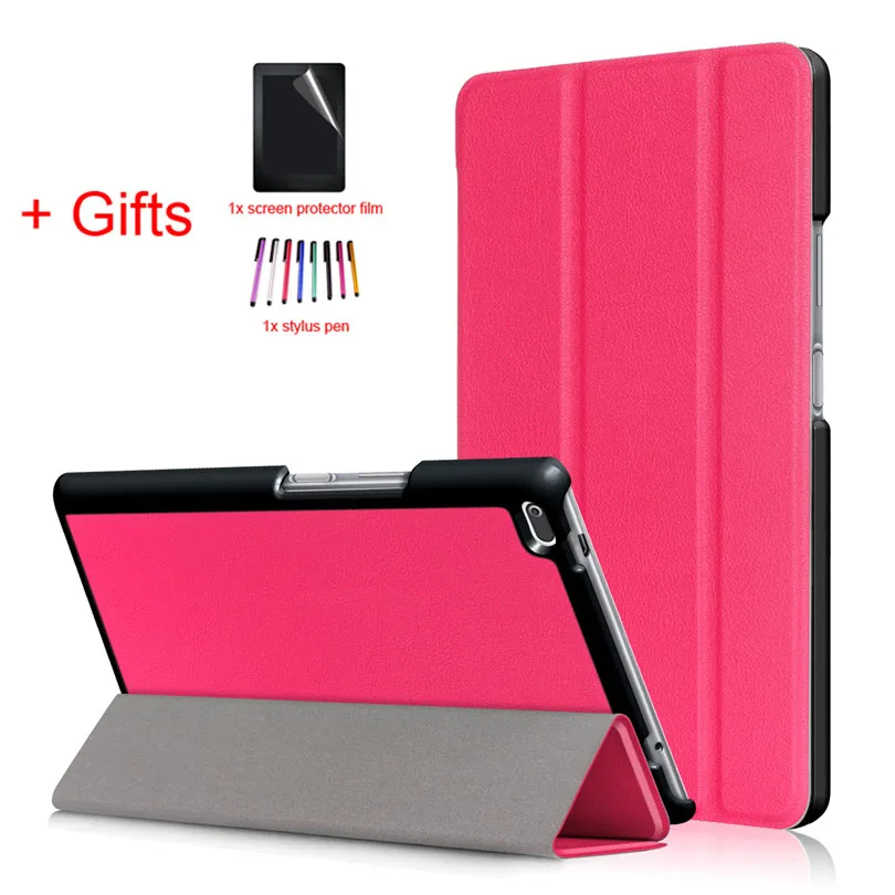 PU Leather Cover for Lenovo Tab4 Tab 4 8 8504 TB-8504x 8504F 8504N 8inch Tablet Flip Magnet Smart Case Funda+Film+Pen - Цвет: Rose Red