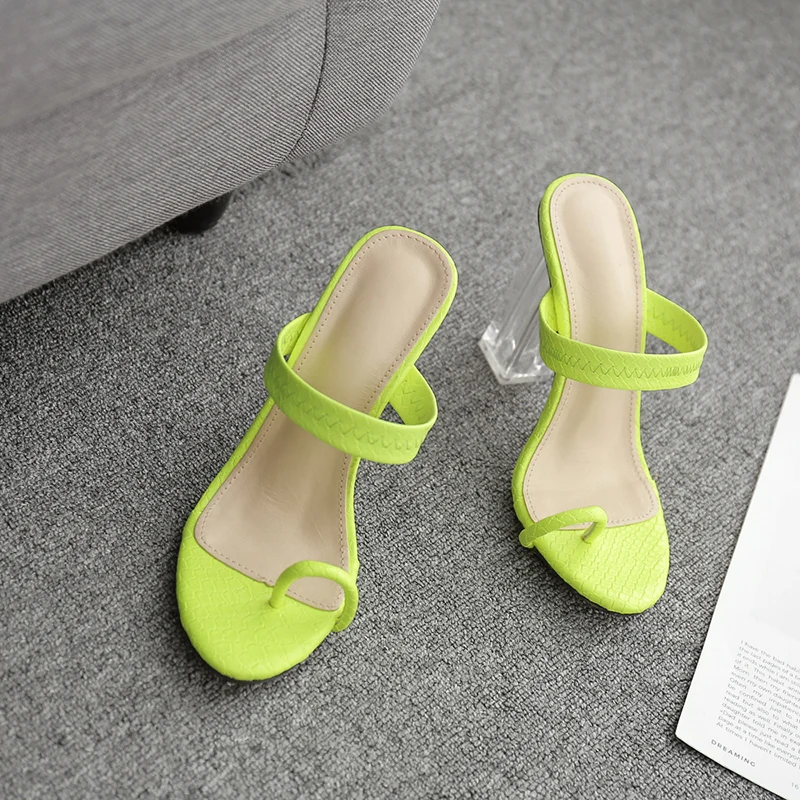 Kcenid/Новые Летние босоножки; шлепанцы; женские прозрачные босоножки на высоком каблуке; Вьетнамки; женская обувь на прозрачном каблуке; пикантные туфли-лодочки; Цвет Зеленый