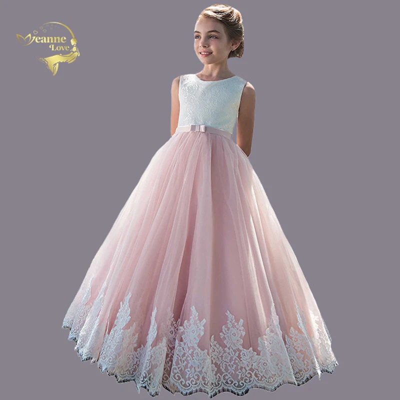 Элегантное Цветочное платье для девочек на свадьбу детское кружевное Тюлевое