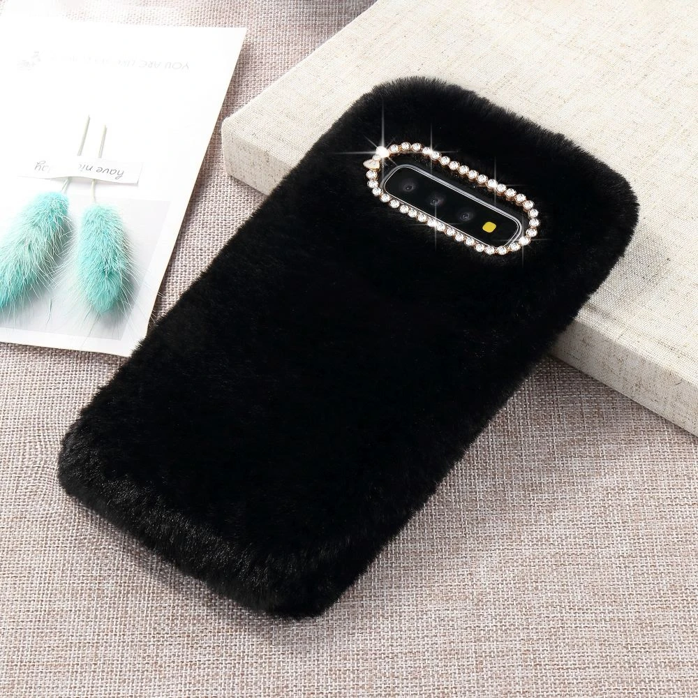 Черный LLZ. COQUE пушистый чехол для samsung Galaxy A10 A10e A20 A20e A3 A30 A40 A50 A6 A6 A70 A8 J3 J4 J5 J6 плюс кролик чехлы - Цвет: Черный