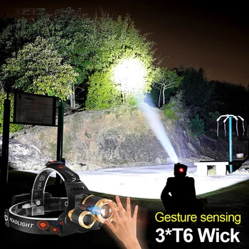

IR Sensor Headlight LED Headlamp Fishing 3 T6 Head Torch USB Rechargeable Led Hand Lamp Light Lantern t6 Headlight 18650 Battery