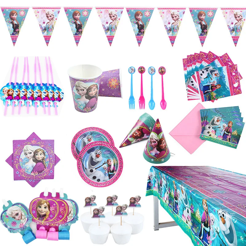 Disney Frozen Anna Elsa Princess Birthday Party Decorations Kids girl Disposable Tableware Supplies | Дом и сад