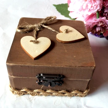 

Shabby Chic Wedding Party Heart Wooden Ring Box Holder Ring Pillow Box with Moss