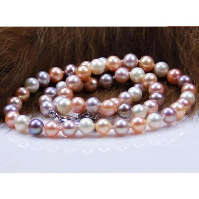 elegant 9-10mm south sea white pink purple multicolor pearl necklace18inch jj