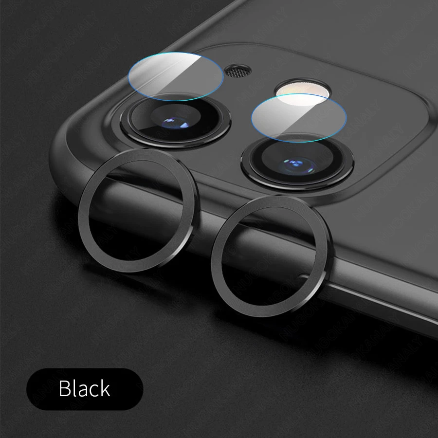 Для iPhone 11 Pro Max задняя камера Объектив Закаленное стекло Защитная пленка для экрана для iPhone 11 чехол металлическое защитное кольцо - Цвет: Черный