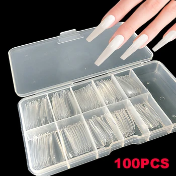 

Wholesale 100pcs/Box Press on False Nails Long Coffin Clear Stiletto False Nails Tips Full Cover DIY Acrylic Fake Nails 10 Sizes