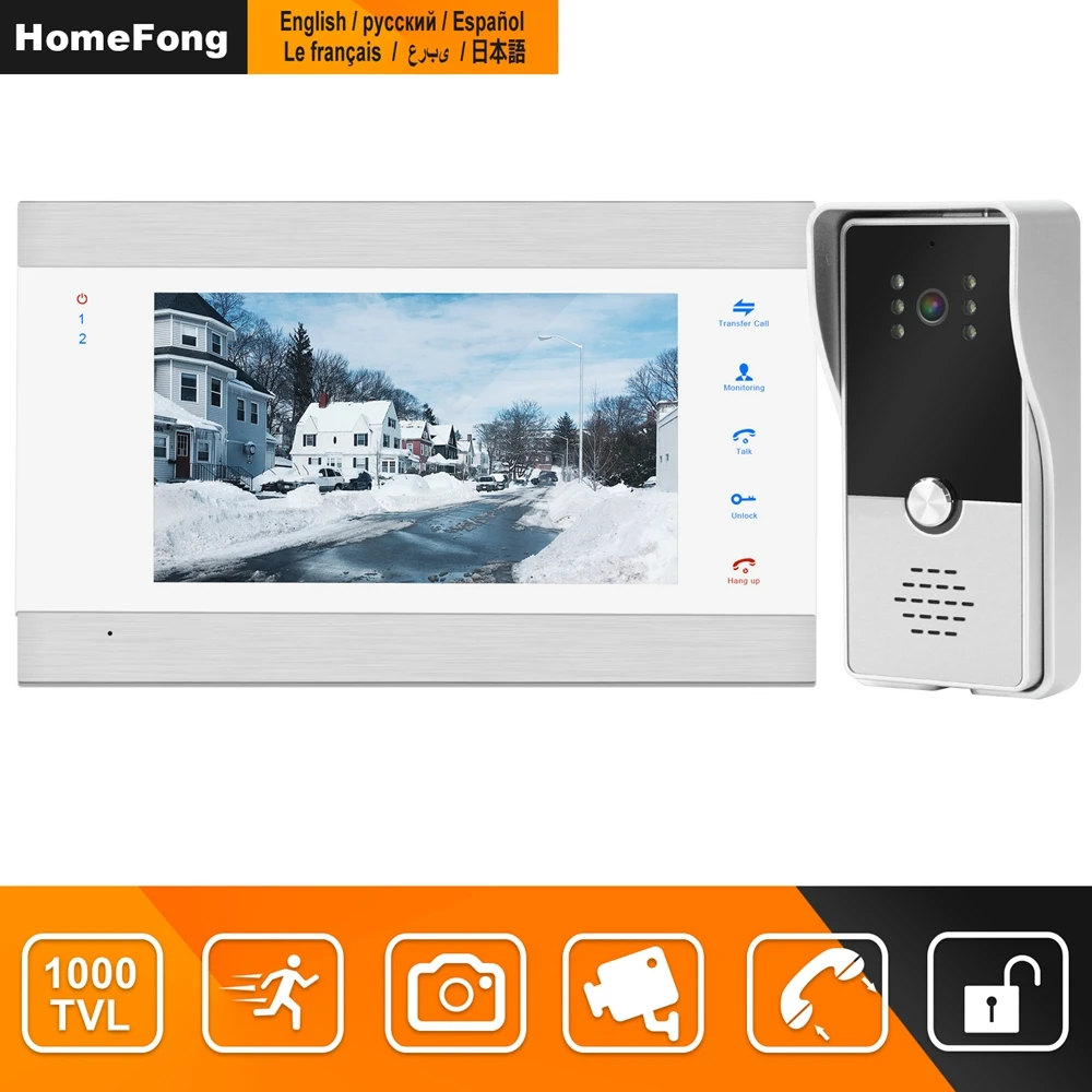 HomeFong Wired Video Intercom for Home Door Phone Apartment System  7 Inch Screen Monitor Doorbell Call Panel Talk Record Unlock