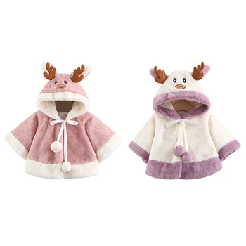 

Cloak Coat Baby Girls Cartoon Thicken Plus Fleece Hooded Single Breasted Long Sleeve Warm Outwear Winter