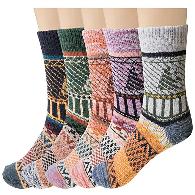 Яркая луна, 5 пар, мягкие кашемировые теплые носки с кроличьей шерстью, геометрические РЕТРО-носки из хлопка для мальчиков и девочек