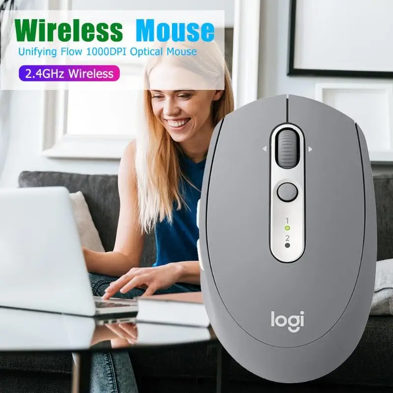 Logitech M585 Bluetooth 2.4GHz Wireless Mouse Unifying Flow Optical Silent Mouse 1000DPI 7 Buttons Office Mice for PC Computer