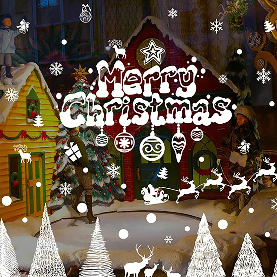 TTLIFE Christmas Home Decoration Doors and Windows Children's Room Shop Scene Layout Snowflake Stickers Pvc Wall Stickers