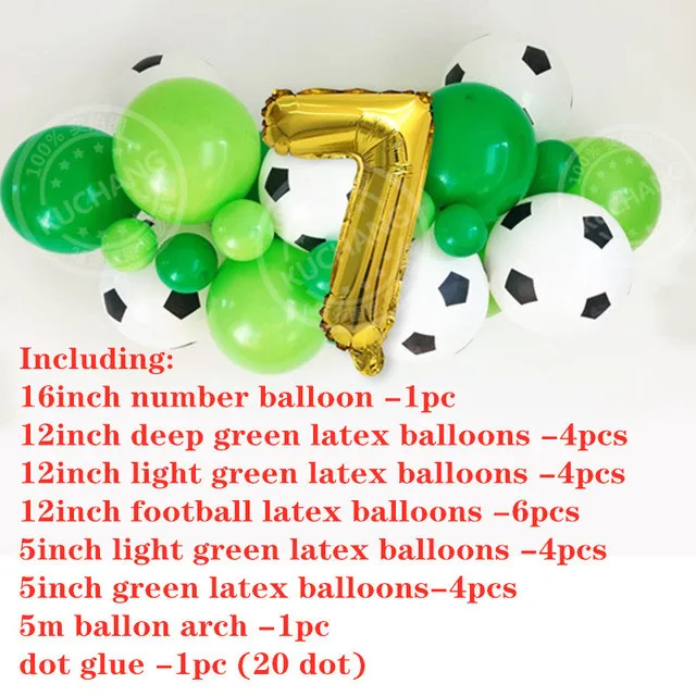 25 шт./лот футбольный воздушный шарик комплект гирлянды футбольный шар с 16 дюймовым номером воздушный шар для маленьких мальчиков день рождения украшения