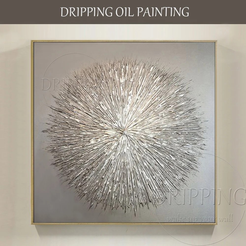 

Professional Artist Pure Hand-painted Thick Textured White Silver Painting Thick Textured Abstract Silver Knife Acrylic Painting