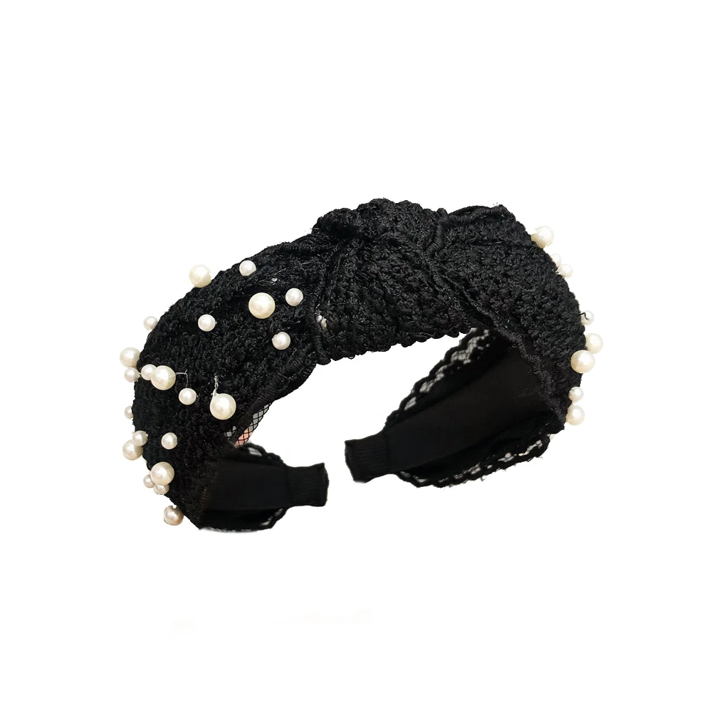 Женская широкая повязка для волос модная широкоугольная повязка для волос головной убор с узлом кружева обруч жемчужный Цветочная повязка на голову - Цвет: 03