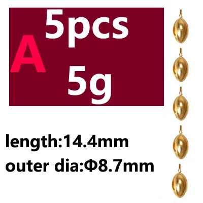 5pcs A type 5g 5pcs Saltwater Fishing Bullet Shape Copper Weights Metal Jig Head Deep Water Sinkers For Hook Lure Texas Rig Tackle Accessories - Цвет: 5pcs A type 5g