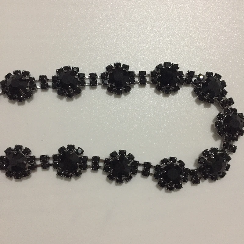 5Yards Glitter Bridal Rhinestone Chain Trim Black Crystals Rhinestone Applique Diamante Banding