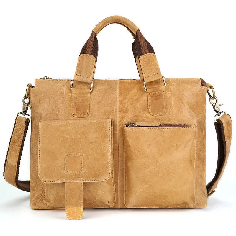 

GO-LUCK Brand Crazy Horse Genuine Leather Top-handle Handbag Computer Briefcase Men Crossbody Shoulder Bag Men's Messenger Bags
