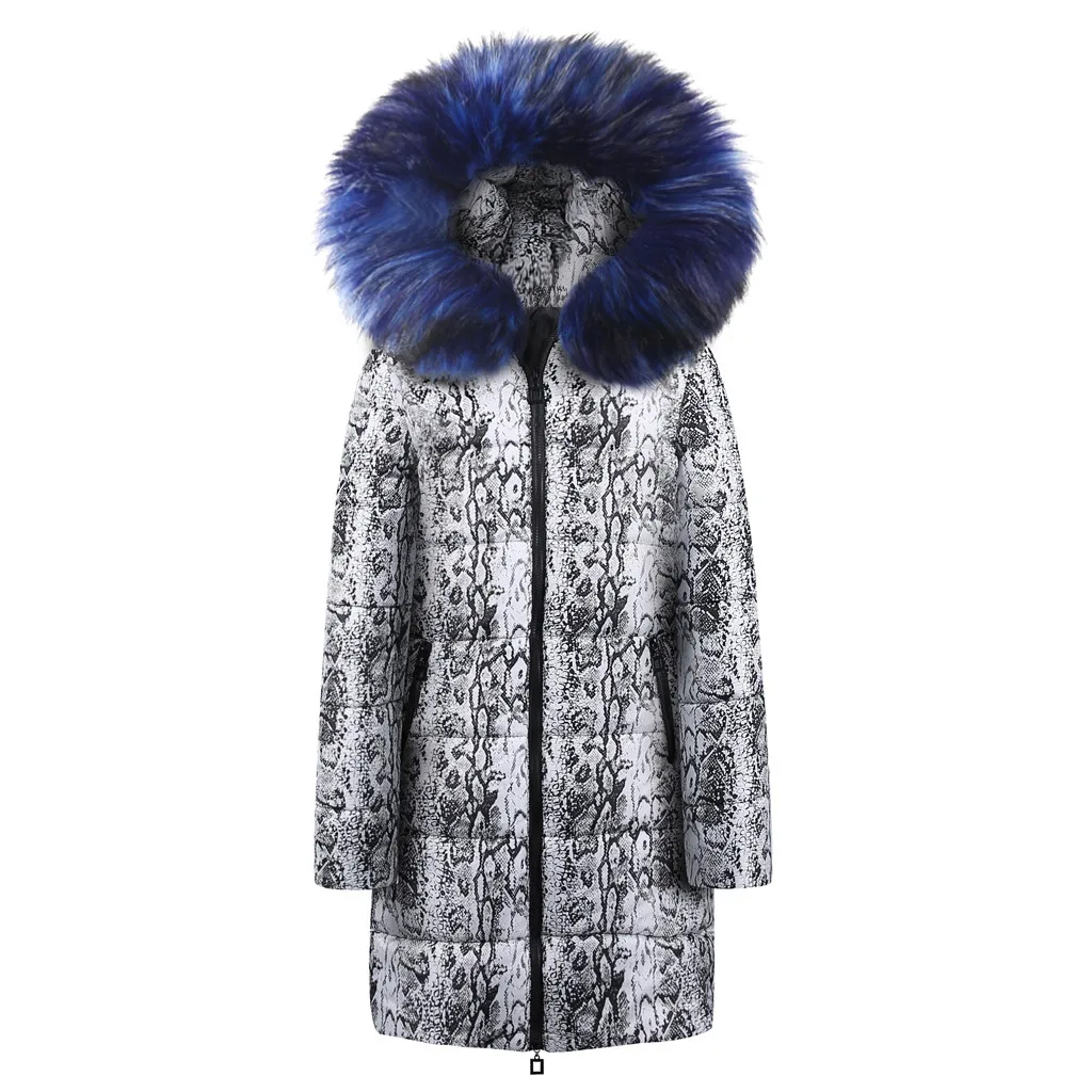 New Winter Jacket Women Thick Cotton Snake Print Casual Down Coat Zippers Long Fashion Warm Female Quilted Jacket Outwear 111#4