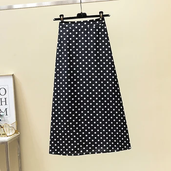 

fashion polka dot girls long skirt floral black elegant maxi office zipper skirts with lining plus size M30241
