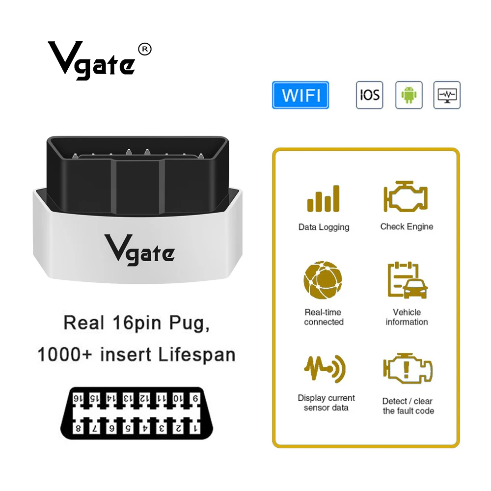 

New Vgate ICAR3 ELM327 WIFI OBD2 Scanner OBDII Code reader engine diagnostic tools odb2 scan tool profissional high quality