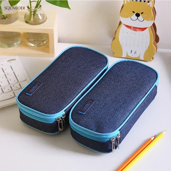 

Creative canvas pencil case large storage stationery box simple style zipper storage box boys and girls study stationery