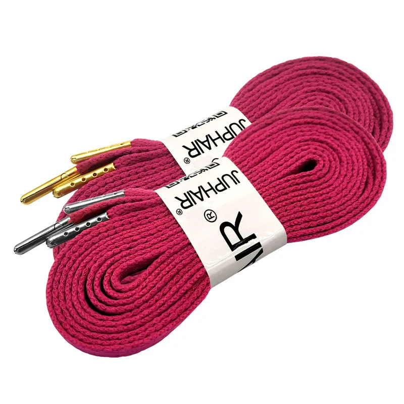 18 Purple Red 2 пары плоских хлопковых шнурки для кроссовок с металлическими наконечниками, брендовые высококачественные шнурки для Спортивных Походов, белые шнурки для обуви 80 см 120 см - Цвет: 18 Purple Red