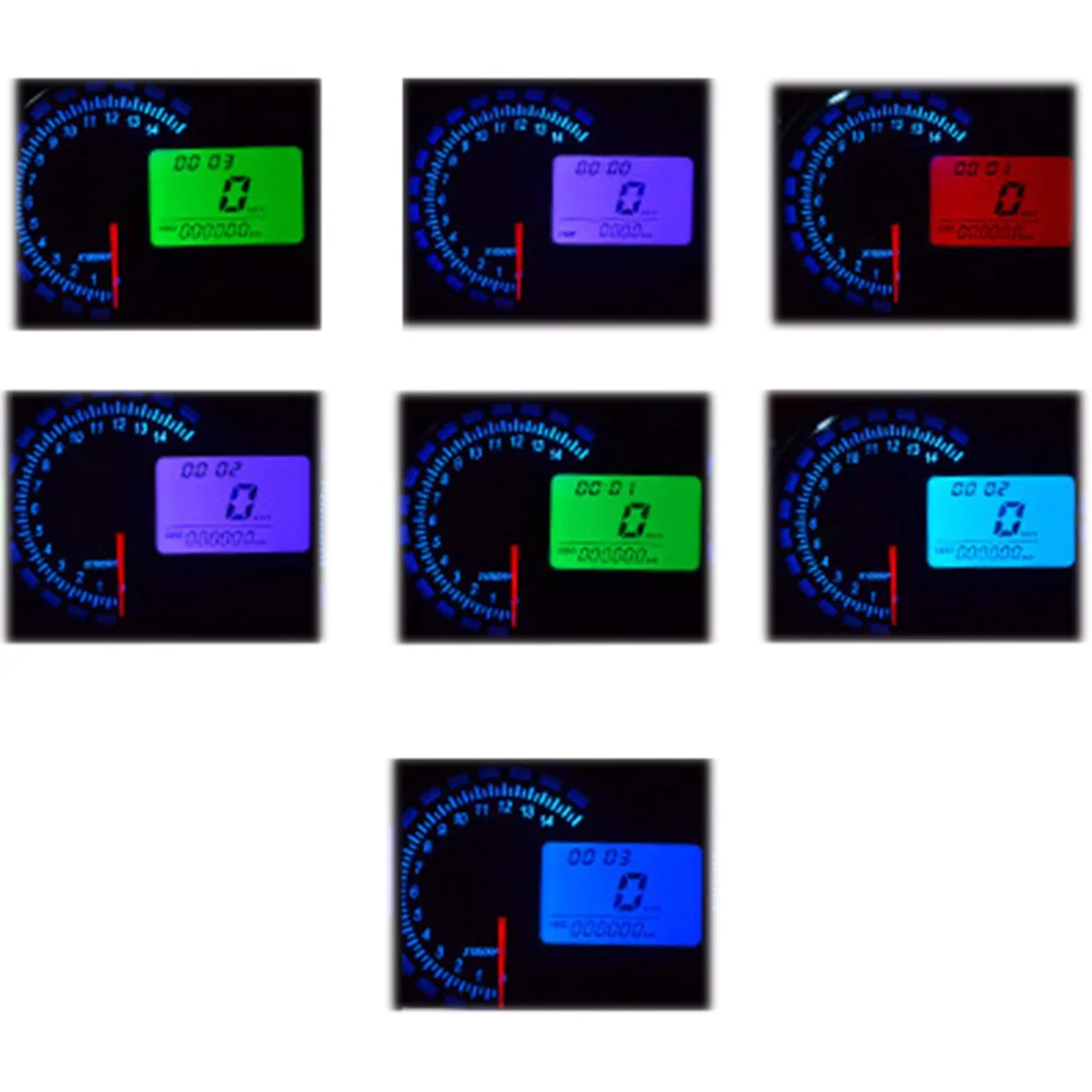 Motorcycle Digital Light LCD Speedometer Odometer Tachometer W/ Speed Sensor 7 Color Display Oil Level Meter